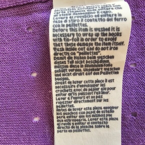 Authen Iceberg beaded purpul long sleeves cardigan 75 virgon wool 25silk M - Picture 7 of 7